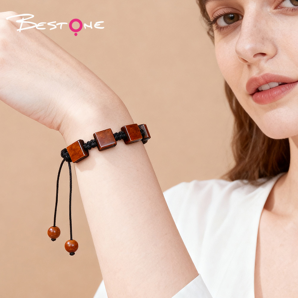 Square Bead Braided Bracelet – Adjustable Pull Cord – 6x10mm Beads