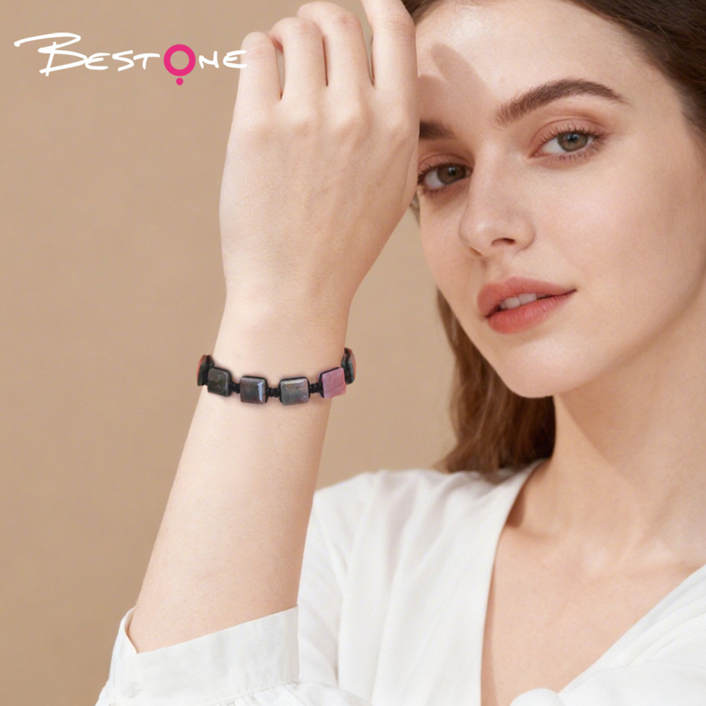 Square Bead Braided Bracelet – Adjustable Pull Cord – 6x10mm Beads