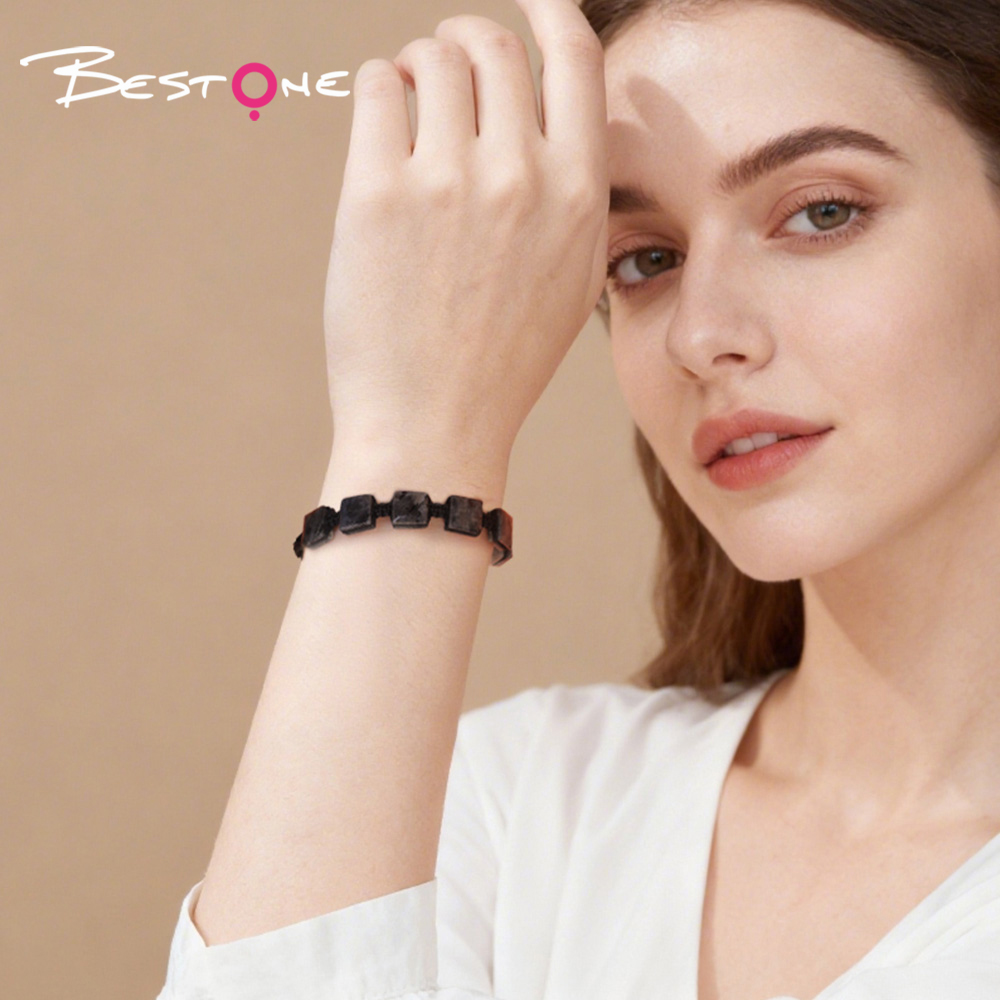 Square Bead Braided Bracelet – Adjustable Pull Cord – 6x10mm Beads