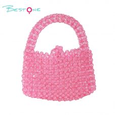 Fuchsia Acrylic Beaded Top Handle Bag – Rectangular, Faceted Round Beads, 10×7.5×19cm