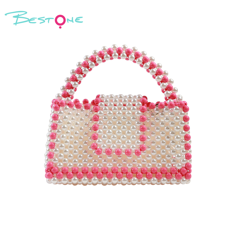 Beaded Top Handle & Crossbody Bag – Rectangular, Acrylic/Faux Pearl Beads, 20–20.5×6–8×11–12cm, Multi Colors