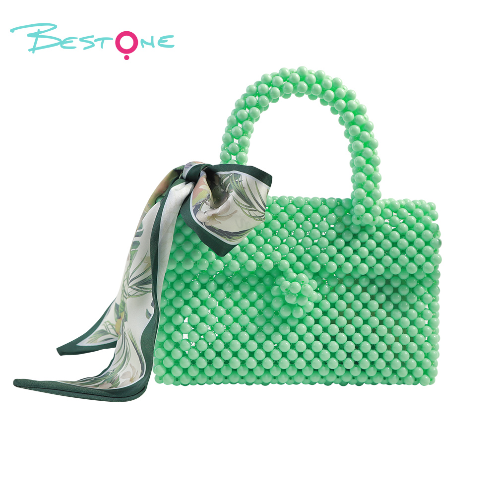 Beaded Top Handle & Crossbody Bag – Rectangular, Acrylic/Faux Pearl Beads, 20–20.5×6–8×11–12cm, Multi Colors