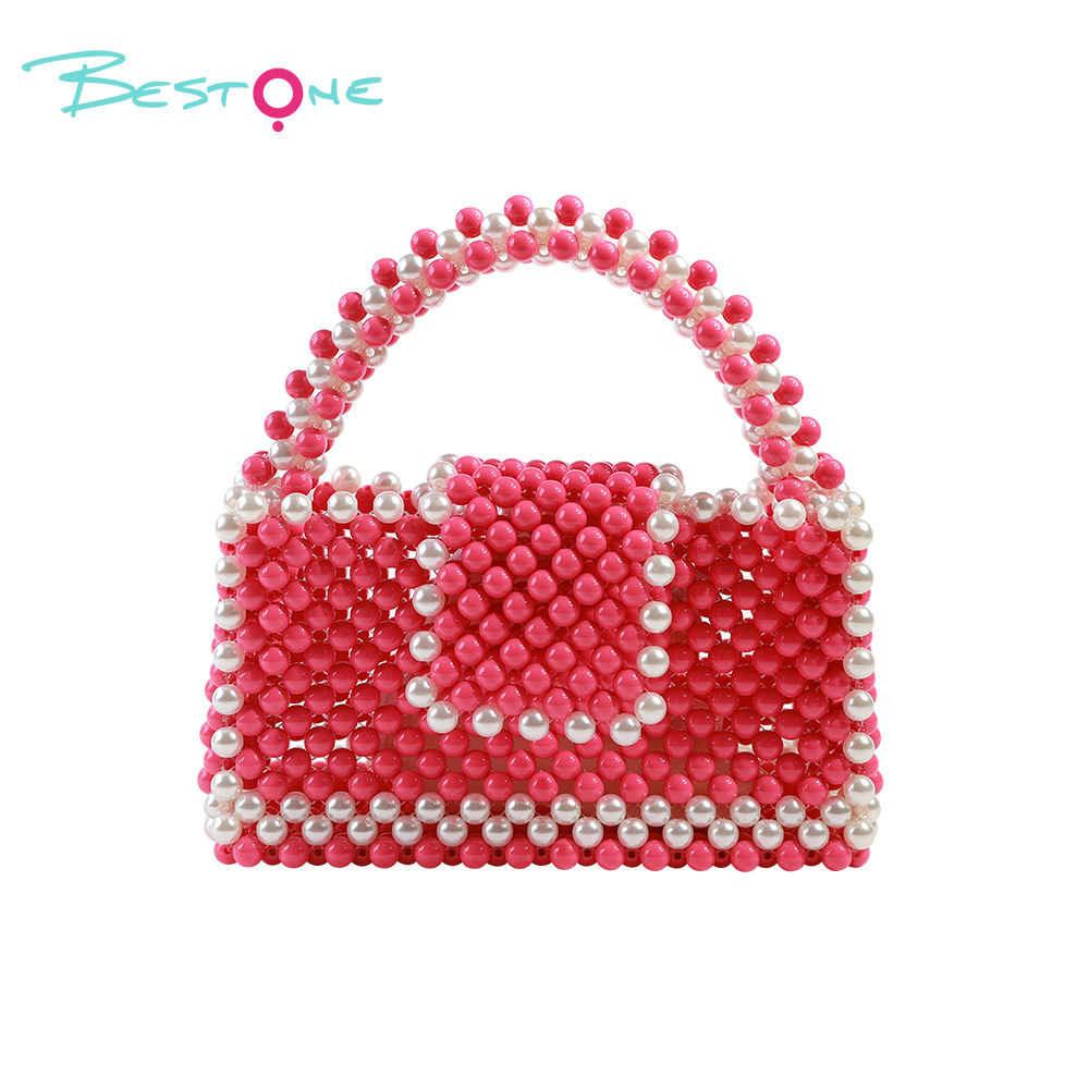 Beaded Top Handle & Crossbody Bag – Rectangular, Acrylic/Faux Pearl Beads, 20–20.5×6–8×11–12cm, Multi Colors