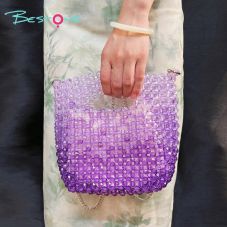 Gradient Acrylic Beaded Crossbody Bag – Rectangular, Faceted Beads, 22×3×20cm, Pink/Blue/Purple