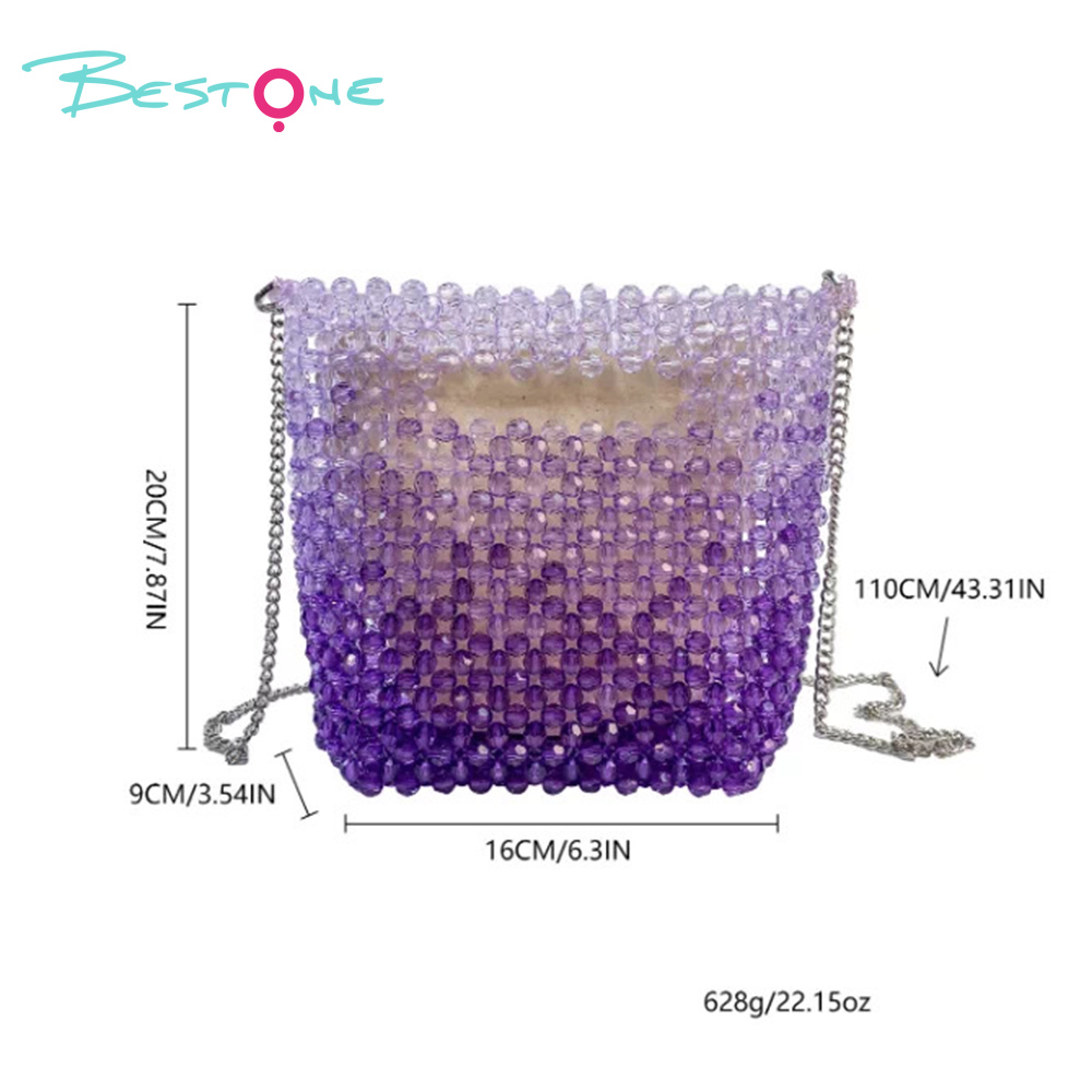Gradient Acrylic Beaded Crossbody Bag – Rectangular, Faceted Beads, 22×3×20cm, Pink/Blue/Purple