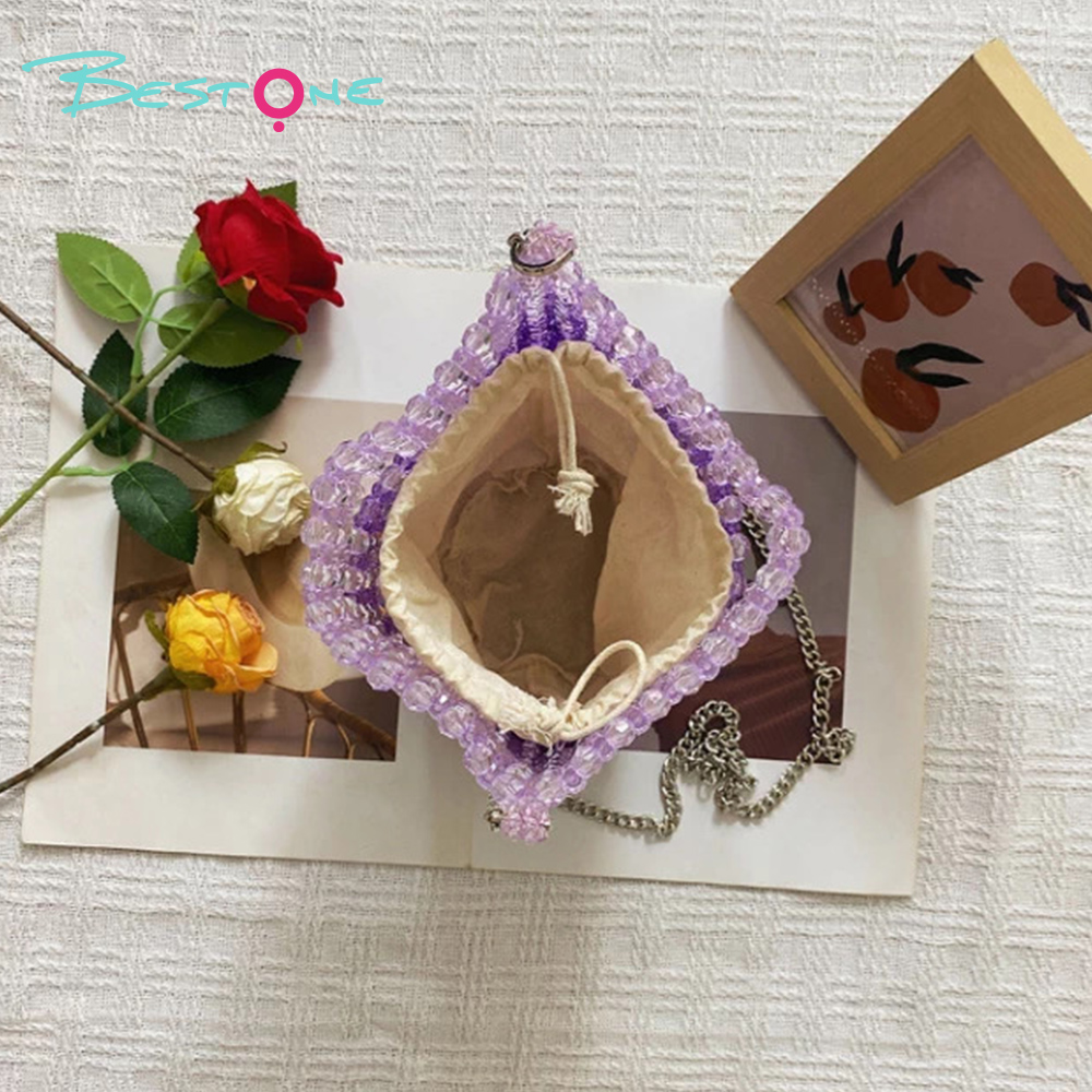 Gradient Acrylic Beaded Crossbody Bag – Rectangular, Faceted Beads, 22×3×20cm, Pink/Blue/Purple