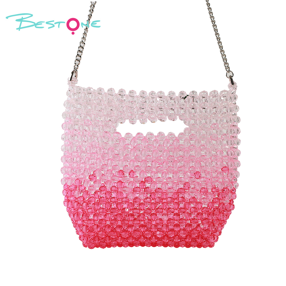 Gradient Acrylic Beaded Crossbody Bag – Rectangular, Faceted Beads, 22×3×20cm, Pink/Blue/Purple
