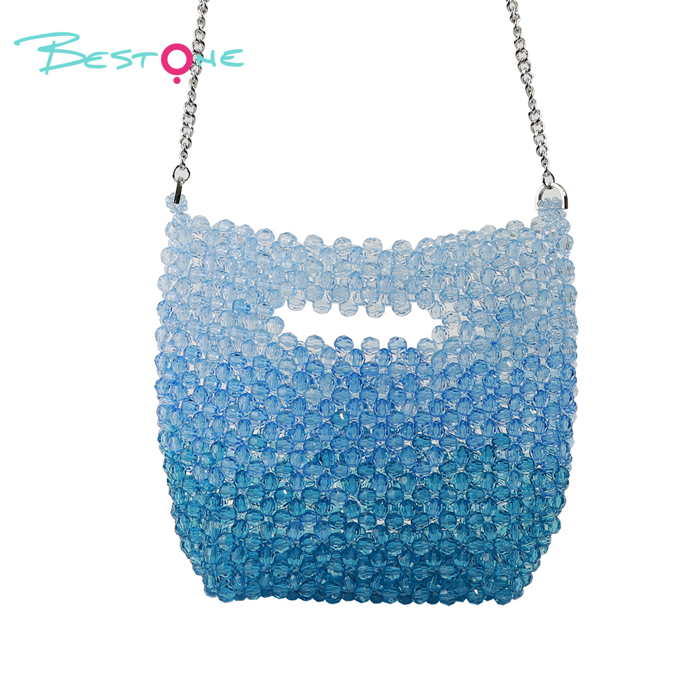 Gradient Acrylic Beaded Crossbody Bag – Rectangular, Faceted Beads, 22×3×20cm, Pink/Blue/Purple