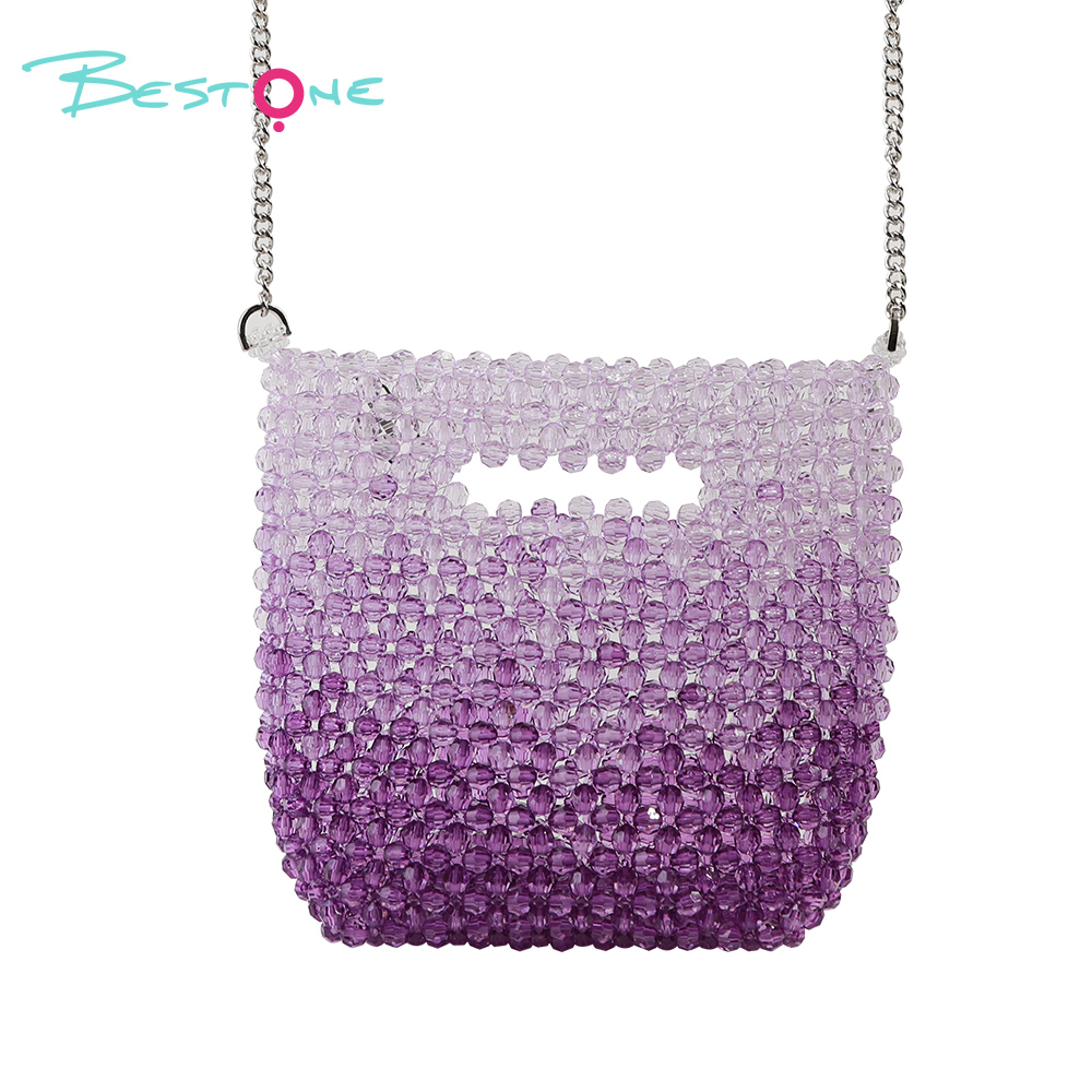 Gradient Acrylic Beaded Crossbody Bag – Rectangular, Faceted Beads, 22×3×20cm, Pink/Blue/Purple