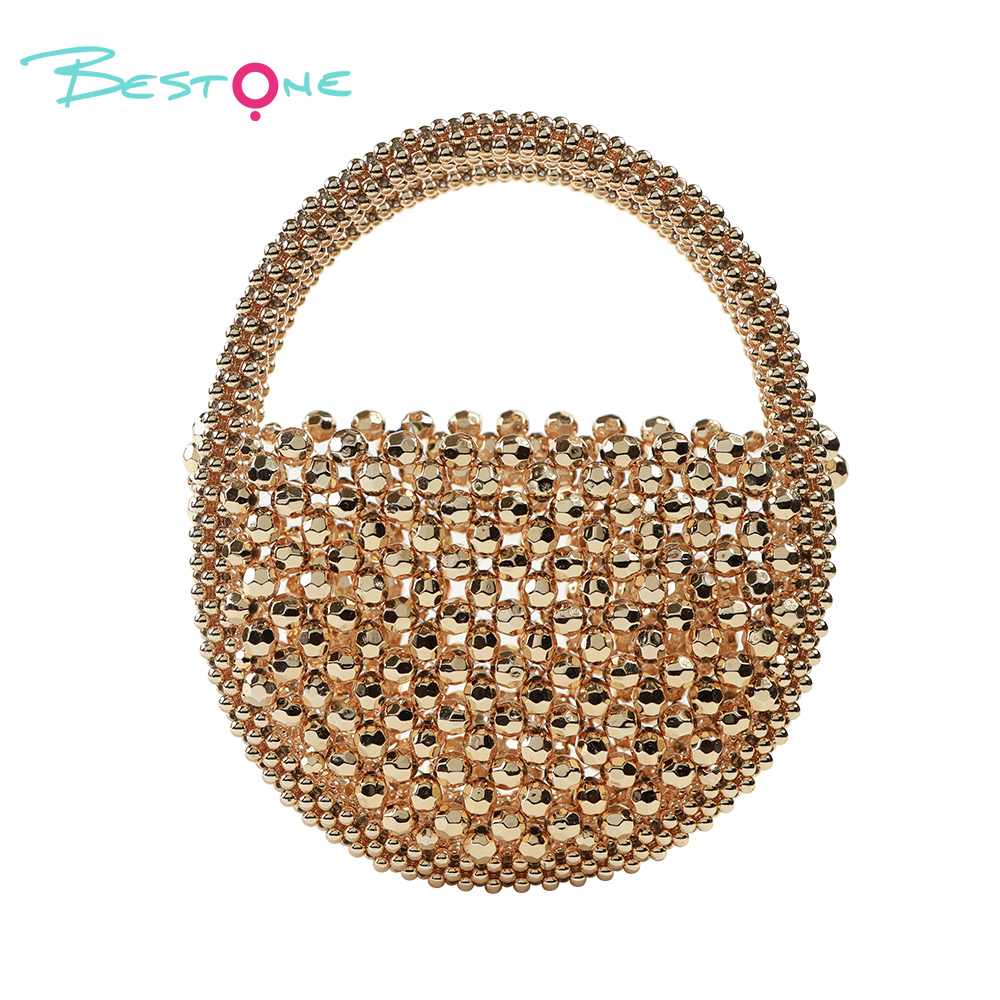 White Faux Pearl Beaded Top Handle Bag – Round, 13×5×13cm