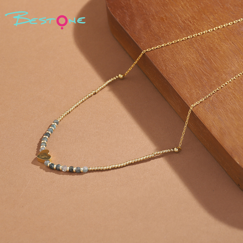 Healing Crystal & Energy Gemstone Necklace – Faceted Natural Beads with Gold Heart & Seven Chakra Accents