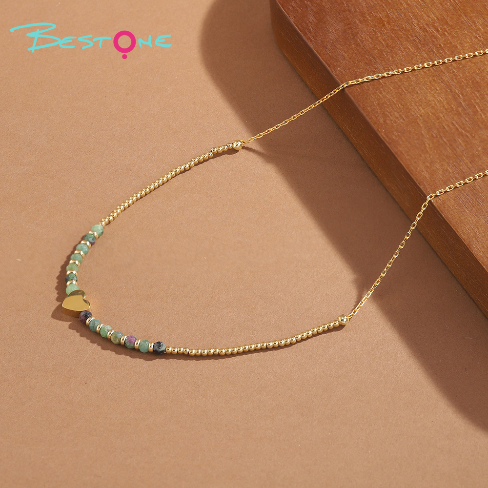 Healing Crystal & Energy Gemstone Necklace – Faceted Natural Beads with Gold Heart & Seven Chakra Accents