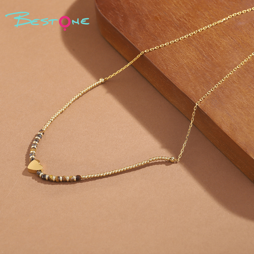 Healing Crystal & Energy Gemstone Necklace – Faceted Natural Beads with Gold Heart & Seven Chakra Accents