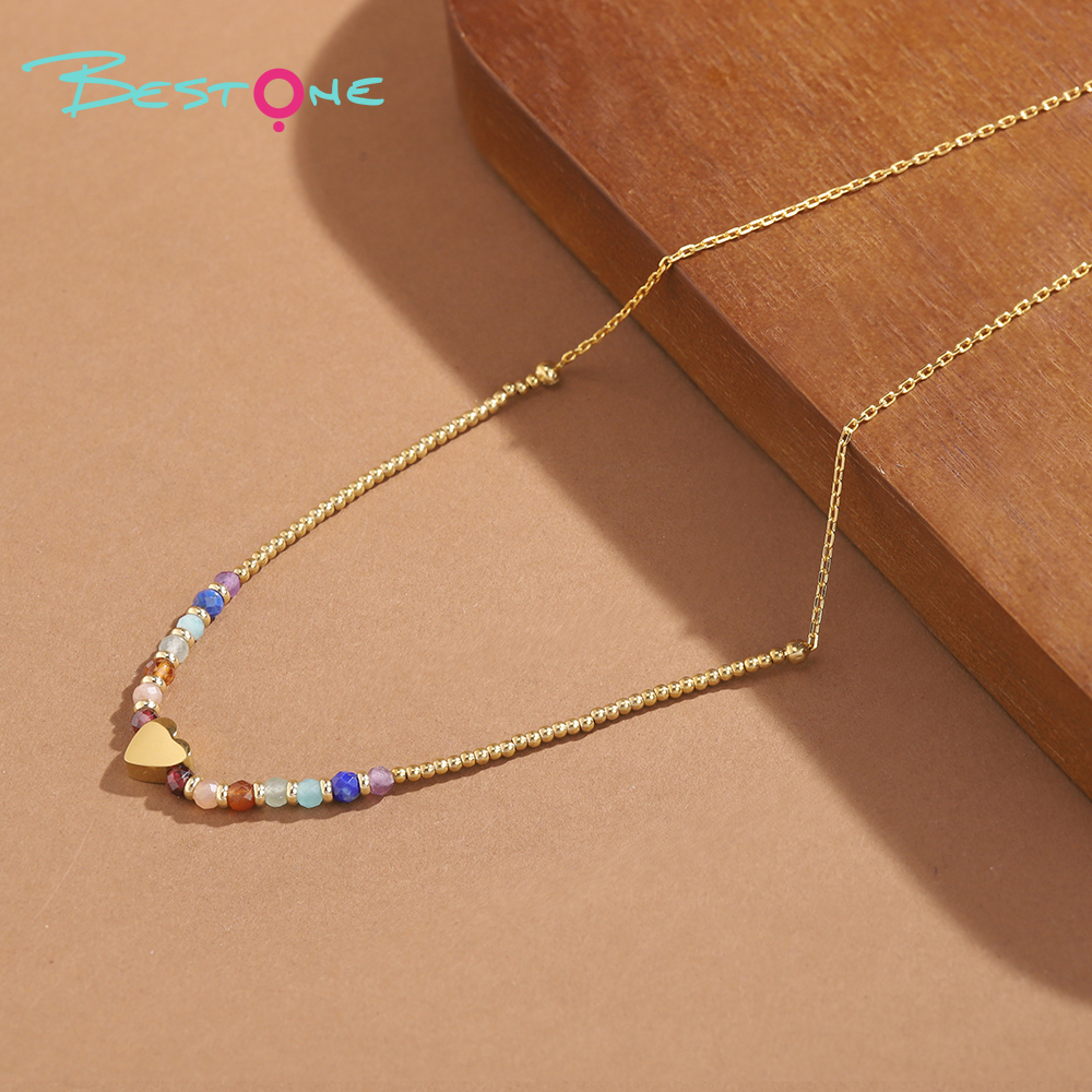 Healing Crystal & Energy Gemstone Necklace – Faceted Natural Beads with Gold Heart & Seven Chakra Accents