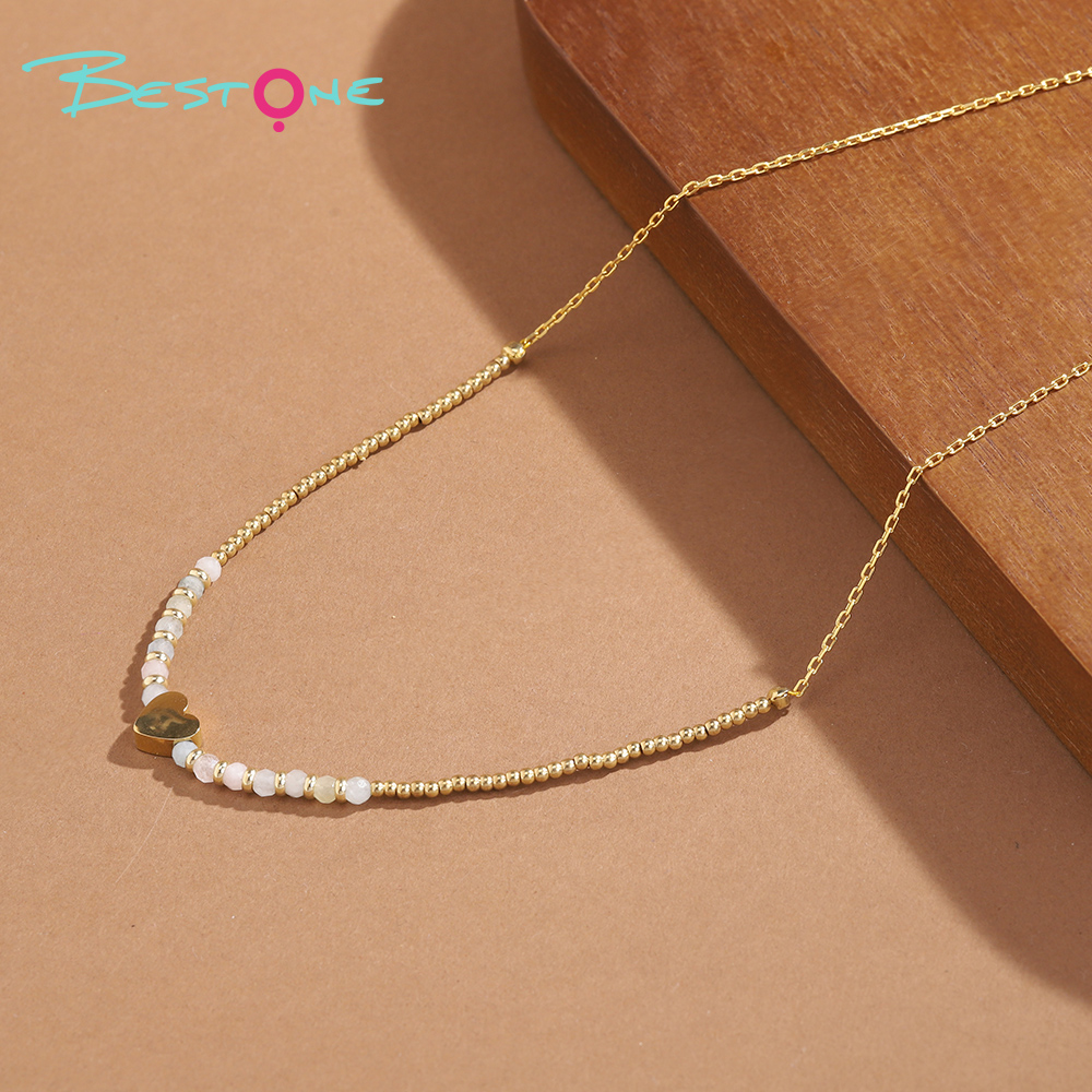 Healing Crystal & Energy Gemstone Necklace – Faceted Natural Beads with Gold Heart & Seven Chakra Accents