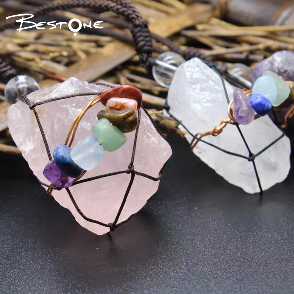 Healing Crystal & Energy Gemstone Necklace Set – Rose Quartz, Amethyst, Clear Quartz with Rainbow Seven Chakra Chips, 46cm