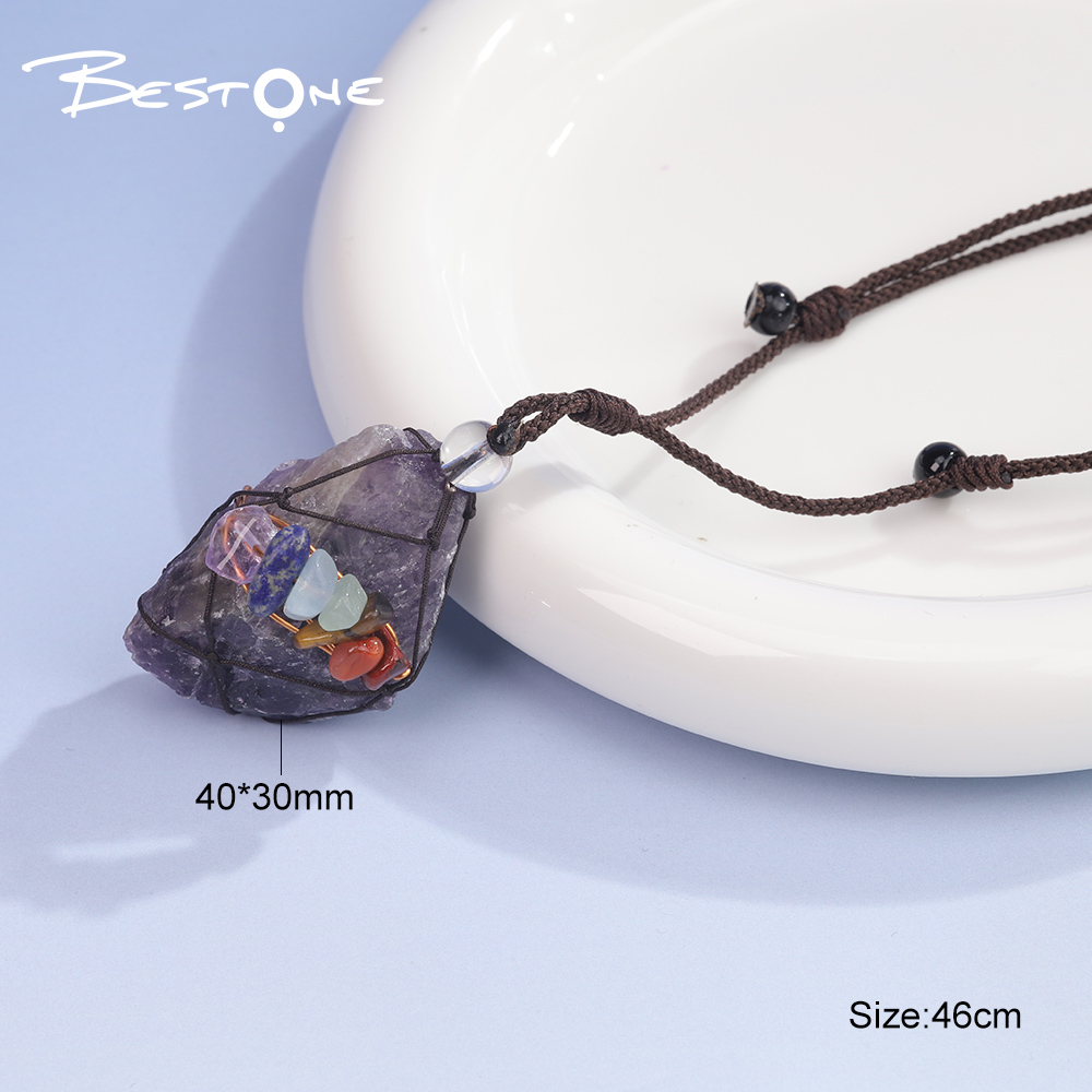 Healing Crystal & Energy Gemstone Necklace Set – Rose Quartz, Amethyst, Clear Quartz with Rainbow Seven Chakra Chips, 46cm