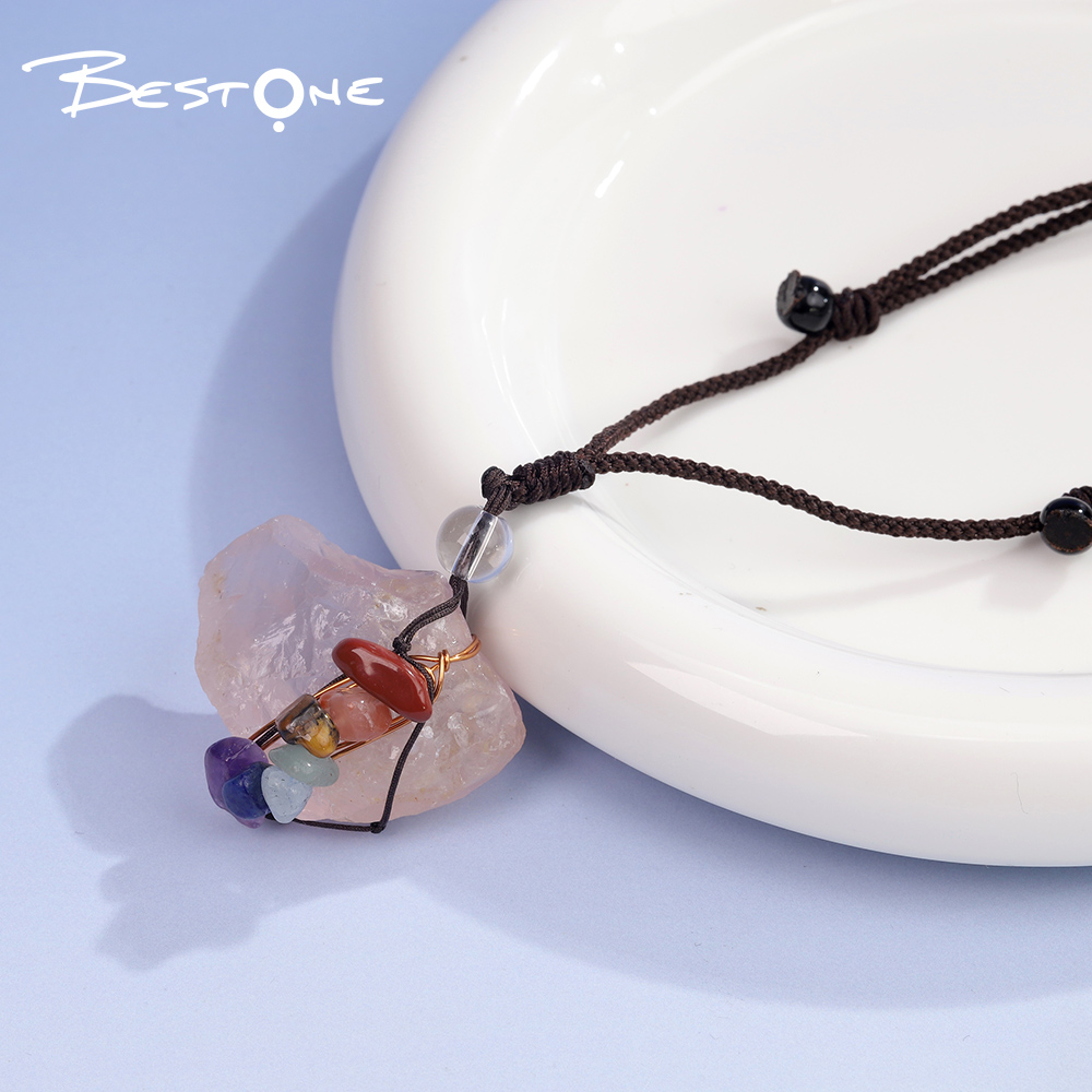 Healing Crystal & Energy Gemstone Necklace Set – Rose Quartz, Amethyst, Clear Quartz with Rainbow Seven Chakra Chips, 46cm