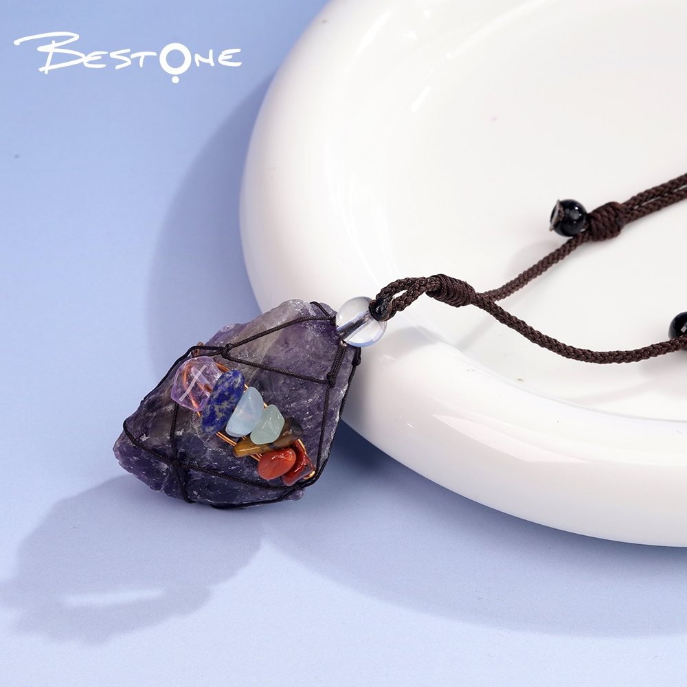 Healing Crystal & Energy Gemstone Necklace Set – Rose Quartz, Amethyst, Clear Quartz with Rainbow Seven Chakra Chips, 46cm