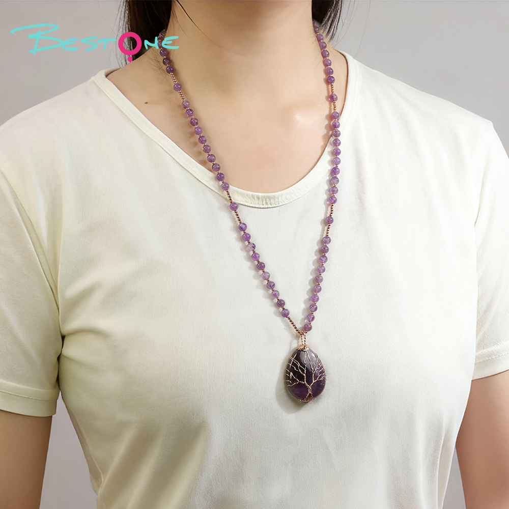 Healing Crystal Amethyst Necklace – 6mm Energy Gemstone Beads with Gold Spacers