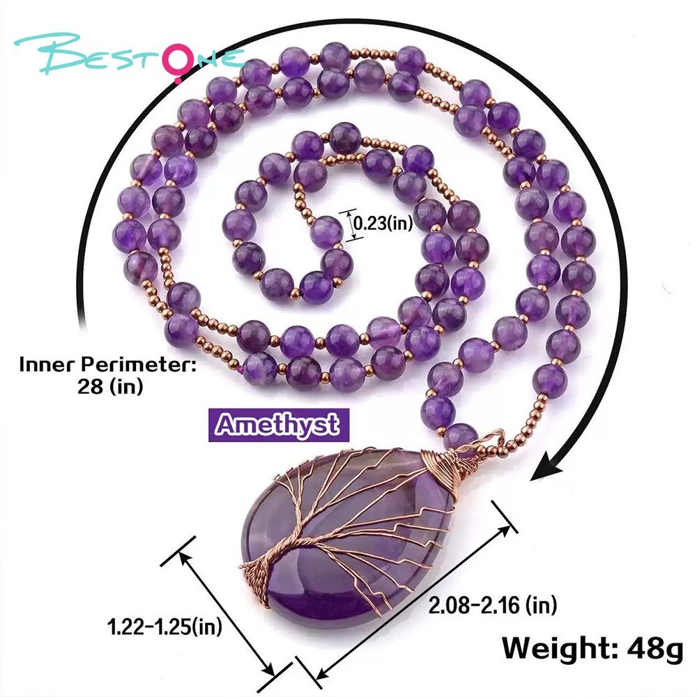 Healing Crystal Amethyst Necklace – 6mm Energy Gemstone Beads with Gold Spacers