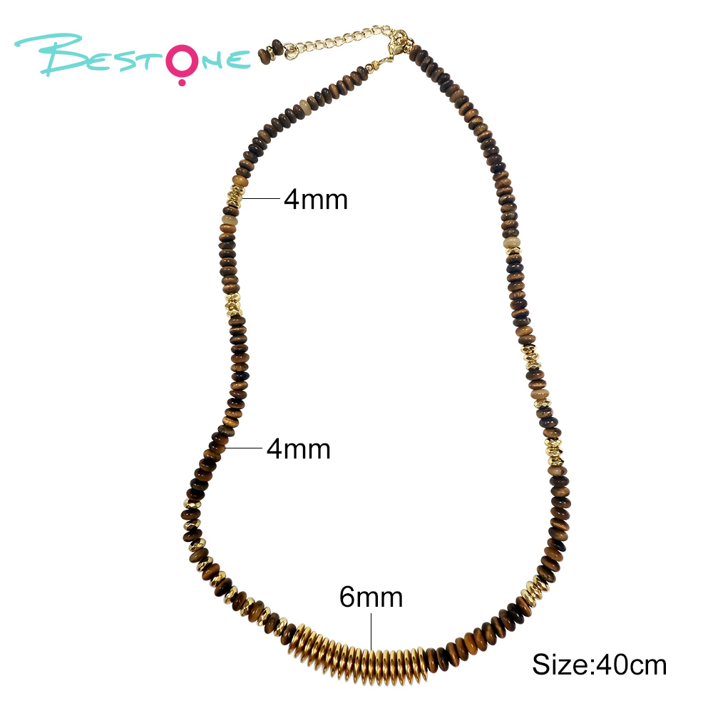 Natural Tiger Eye Healing Crystal Necklace – Energy Gemstone Beads with Gold Spacers