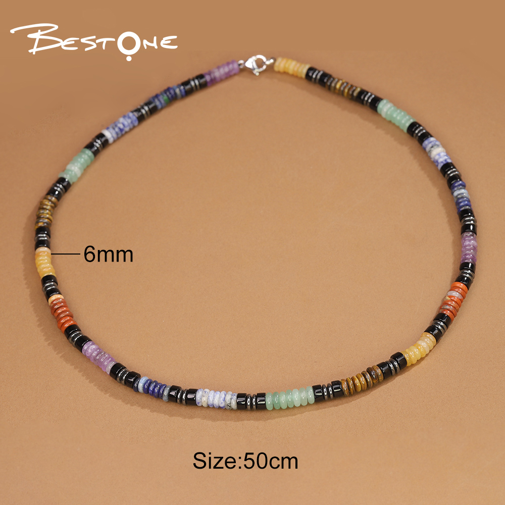 Healing Crystal & Energy Gemstone Beaded Necklace – Natural 6mm Energy Stone with Antique Silver Spacers