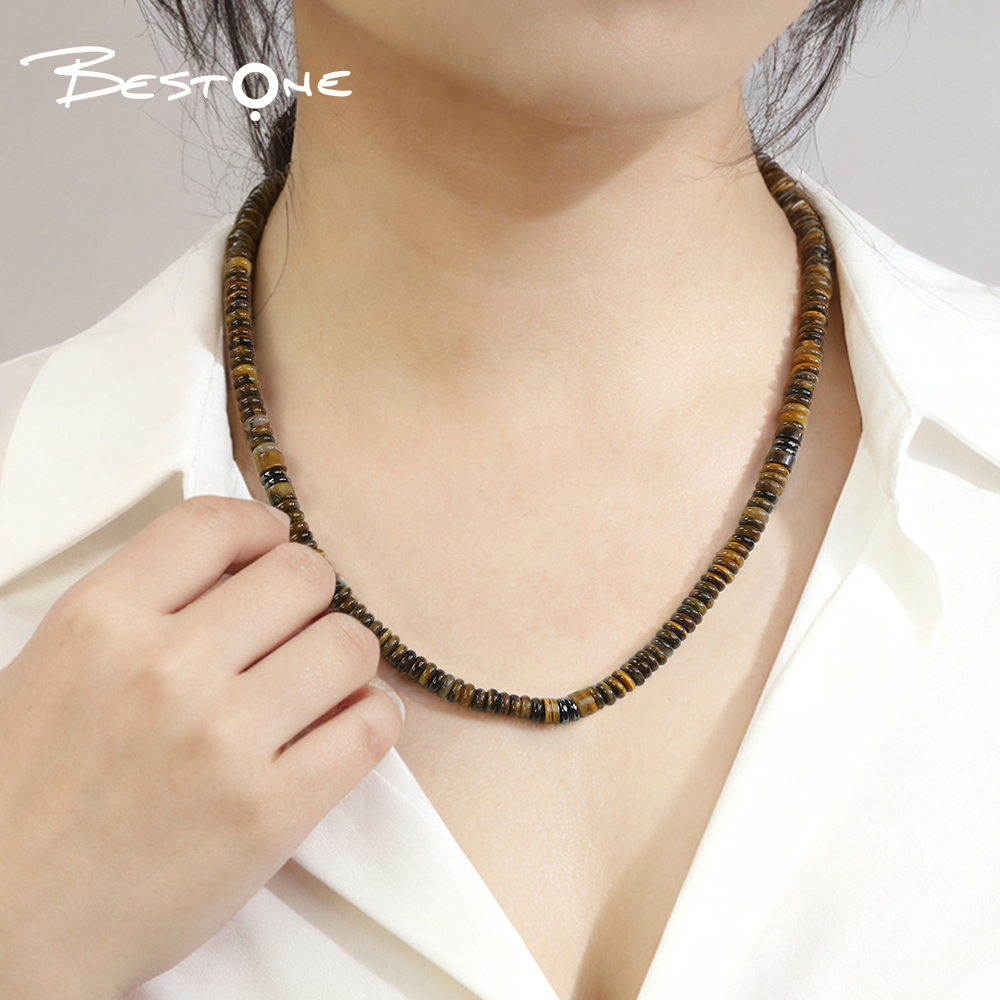 Healing Crystal & Energy Gemstone Beaded Necklace – Natural 6mm Energy Stone with Antique Silver Spacers