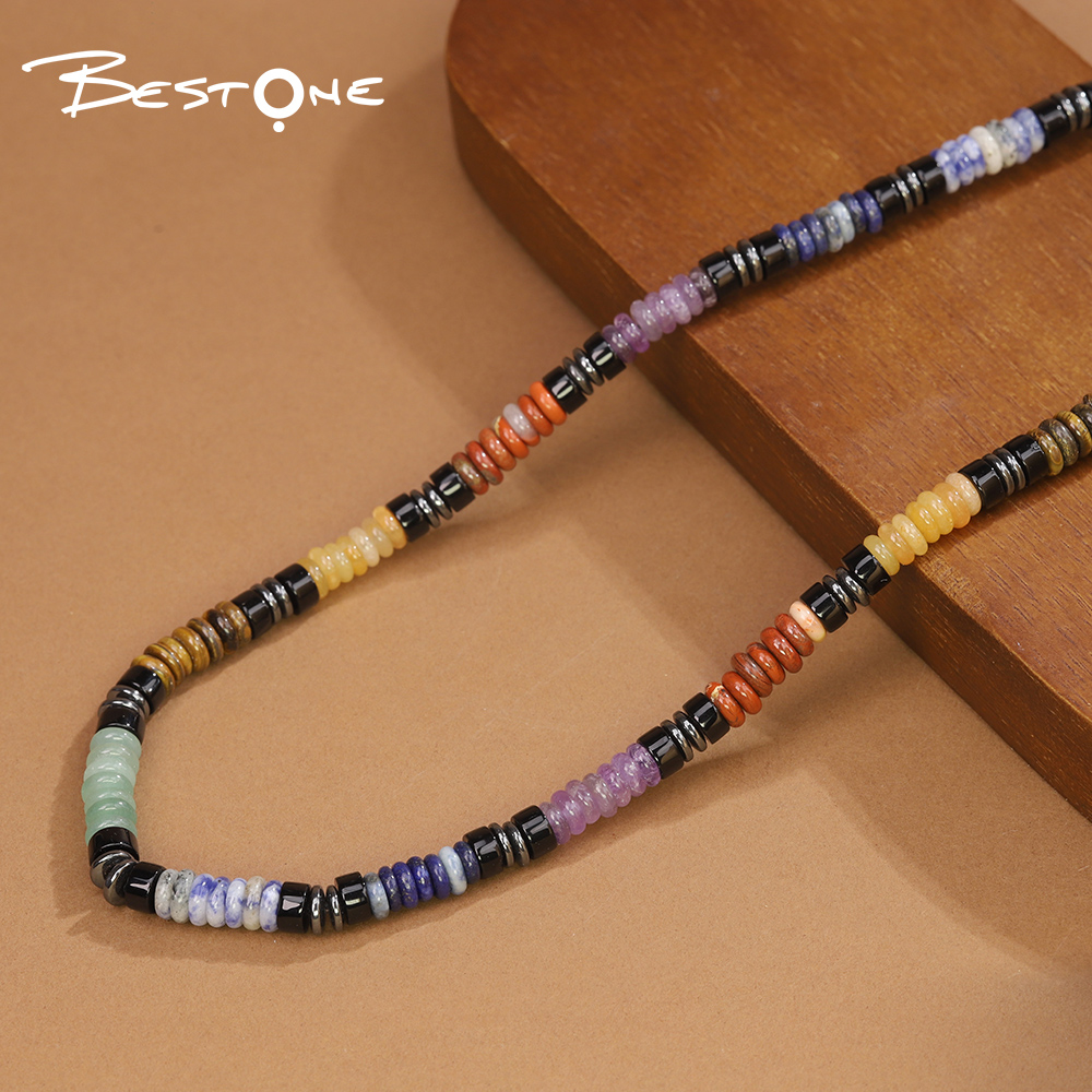 Healing Crystal & Energy Gemstone Beaded Necklace – Natural 6mm Energy Stone with Antique Silver Spacers