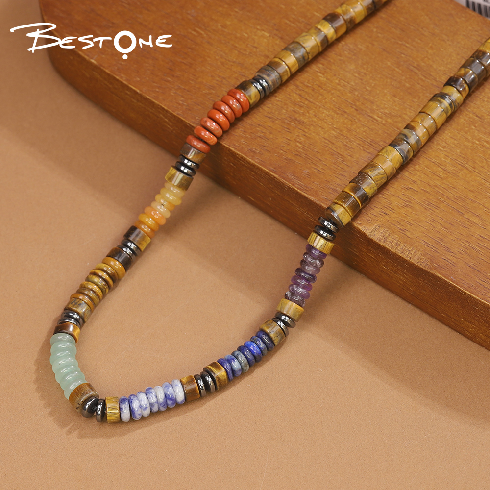 Healing Crystal & Energy Gemstone Necklace – Tiger Eye, Green Aventurine & Map Stone