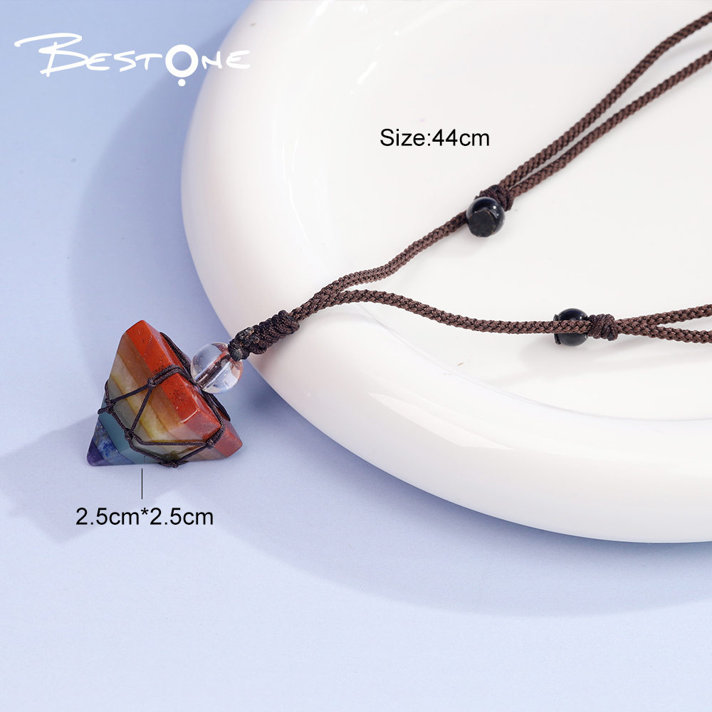 Healing Crystal & Energy Gemstone Pyramid Necklace – 8 Natural Energy Stones, Adjustable Cord