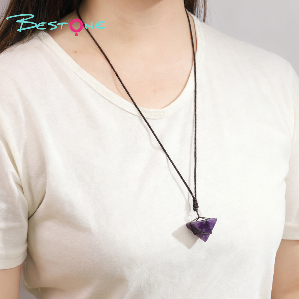 Healing Crystal & Energy Gemstone Pyramid Necklace – 8 Natural Energy Stones, Adjustable Cord