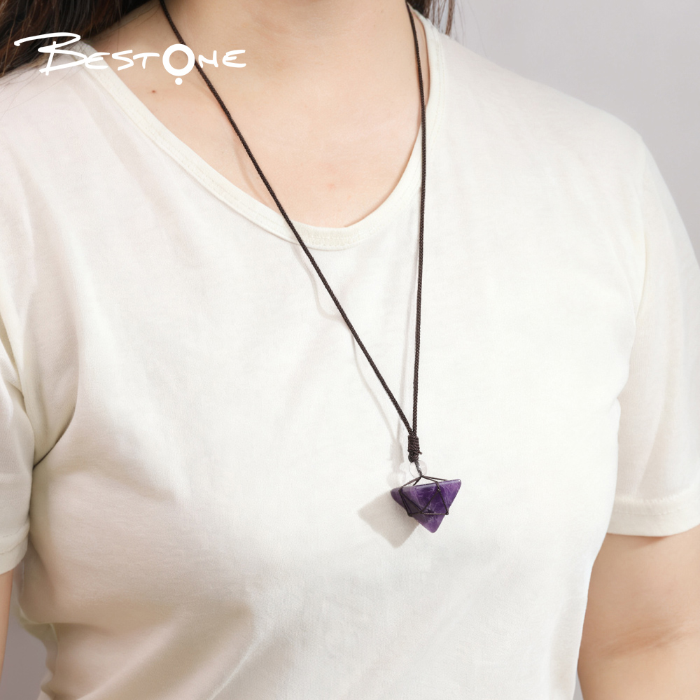 Healing Crystal & Energy Gemstone Pyramid Necklace – 8 Natural Energy Stones, Adjustable Cord