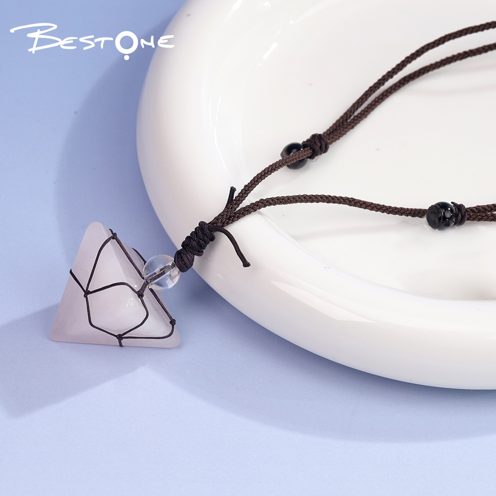 Healing Crystal & Energy Gemstone Pyramid Necklace – 8 Natural Energy Stones, Adjustable Cord