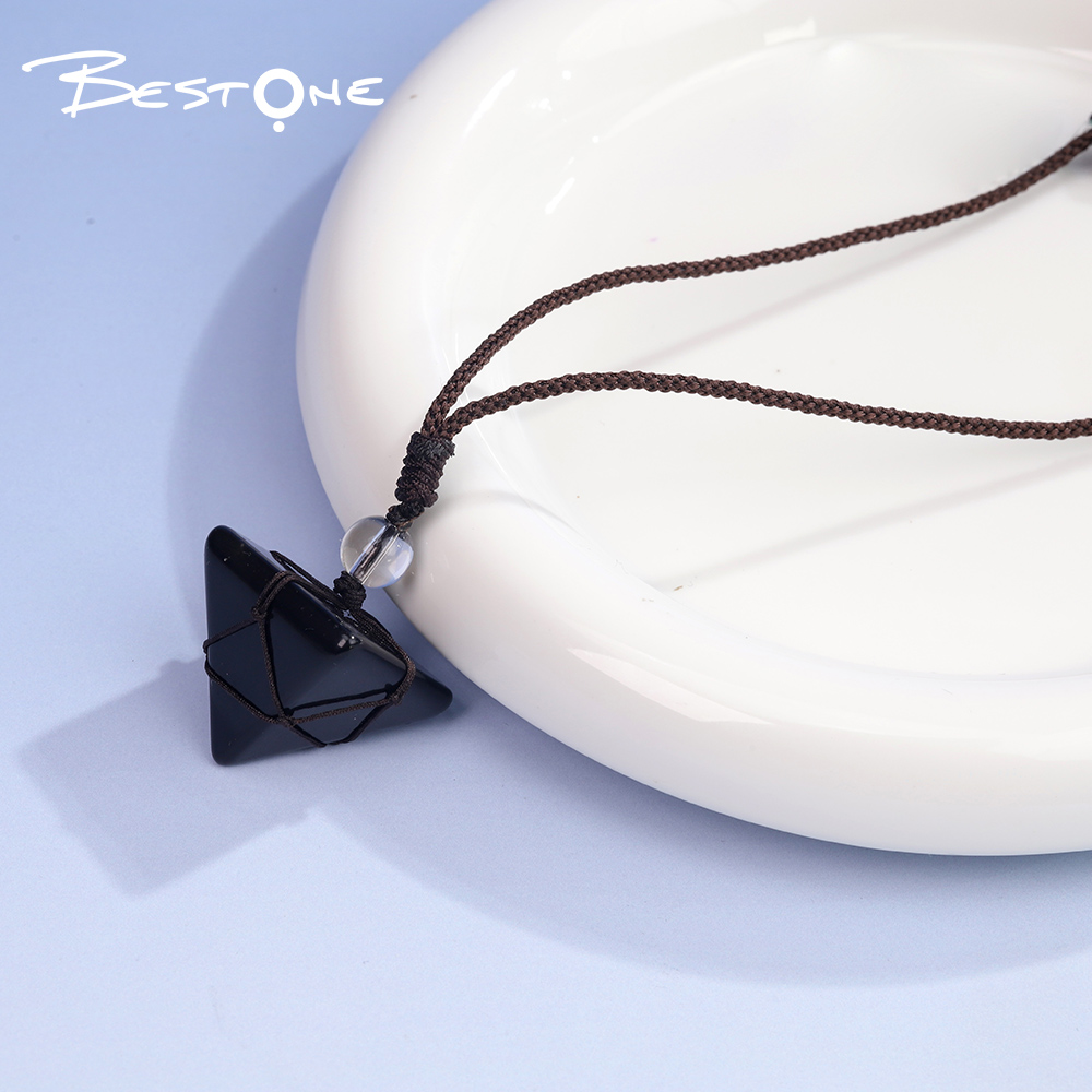 Healing Crystal & Energy Gemstone Pyramid Necklace – 8 Natural Energy Stones, Adjustable Cord