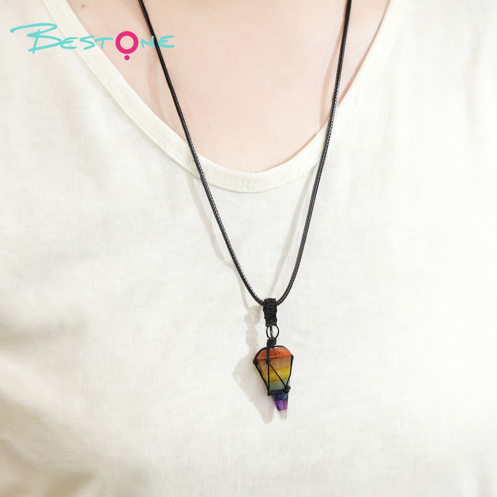 Adjustable Wax Cord Necklace with Healing Crystal & Energy Gemstone Pendants