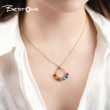 Natural Healing Crystal & Energy Gemstone Beaded Necklace with Ring Pendant – 4mm Energy Stone Beads