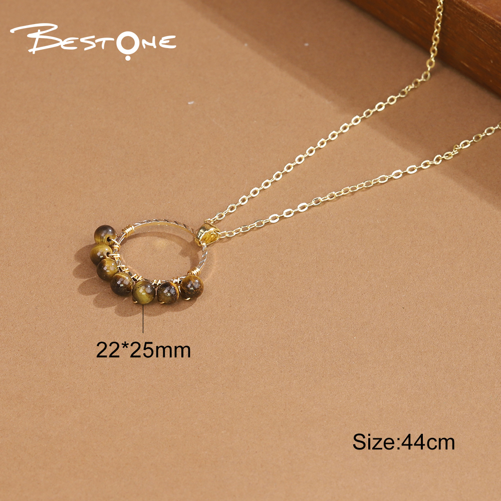 Natural Healing Crystal & Energy Gemstone Beaded Necklace with Ring Pendant – 4mm Energy Stone Beads