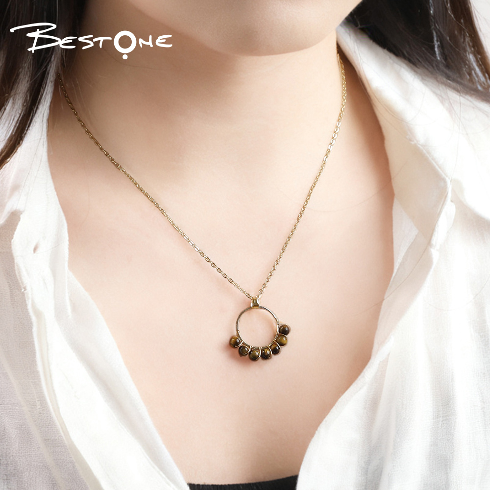 Natural Healing Crystal & Energy Gemstone Beaded Necklace with Ring Pendant – 4mm Energy Stone Beads