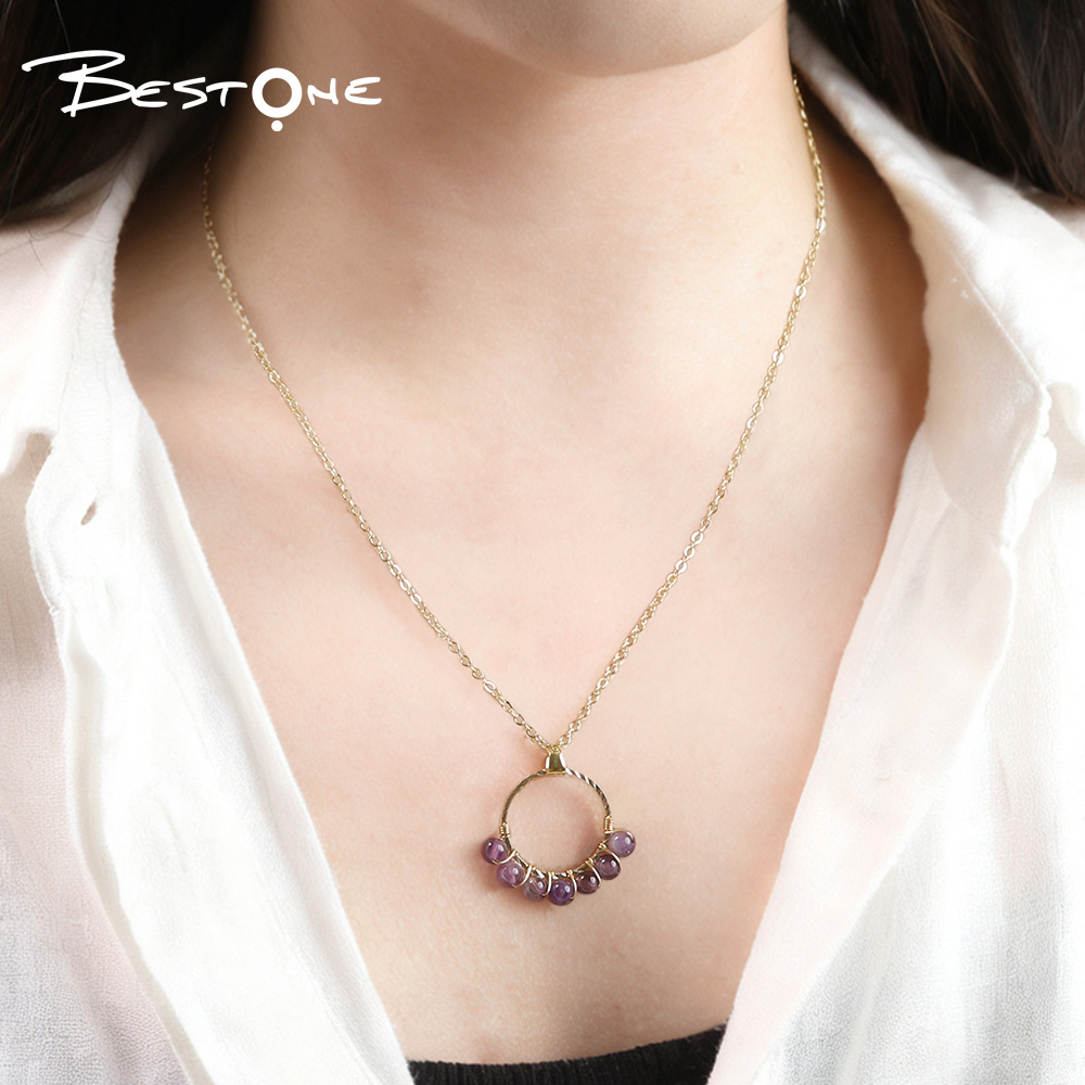 Natural Healing Crystal & Energy Gemstone Beaded Necklace with Ring Pendant – 4mm Energy Stone Beads