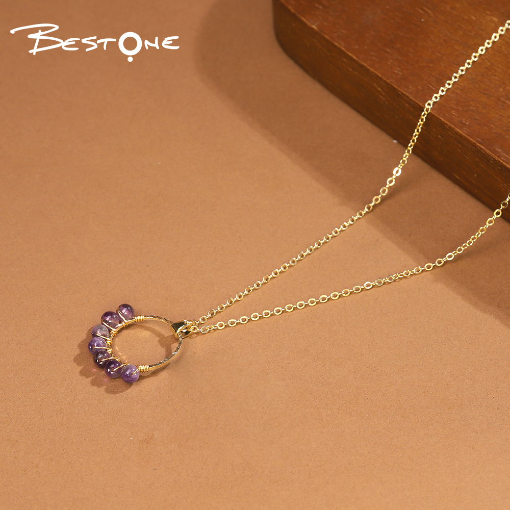 Natural Healing Crystal & Energy Gemstone Beaded Necklace with Ring Pendant – 4mm Energy Stone Beads