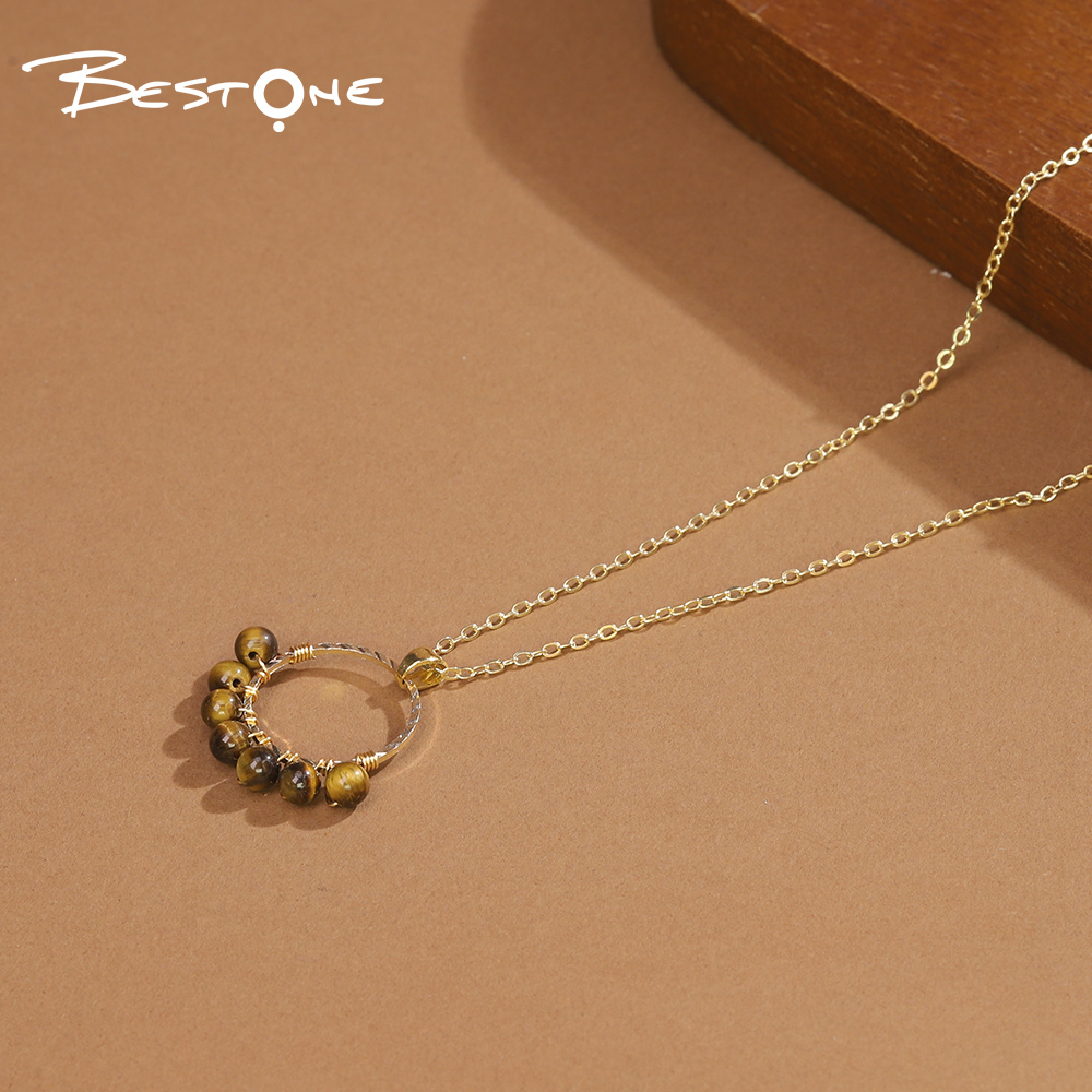 Natural Healing Crystal & Energy Gemstone Beaded Necklace with Ring Pendant – 4mm Energy Stone Beads