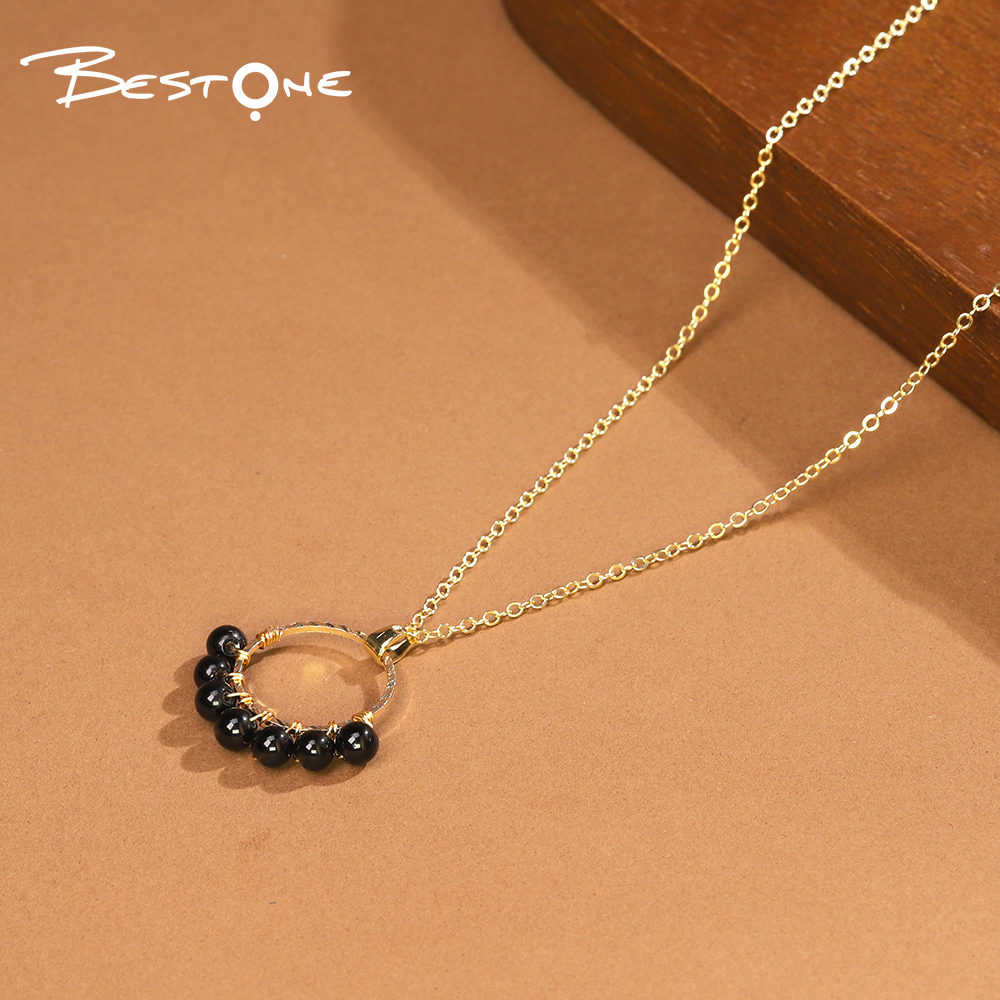 Natural Healing Crystal & Energy Gemstone Beaded Necklace with Ring Pendant – 4mm Energy Stone Beads