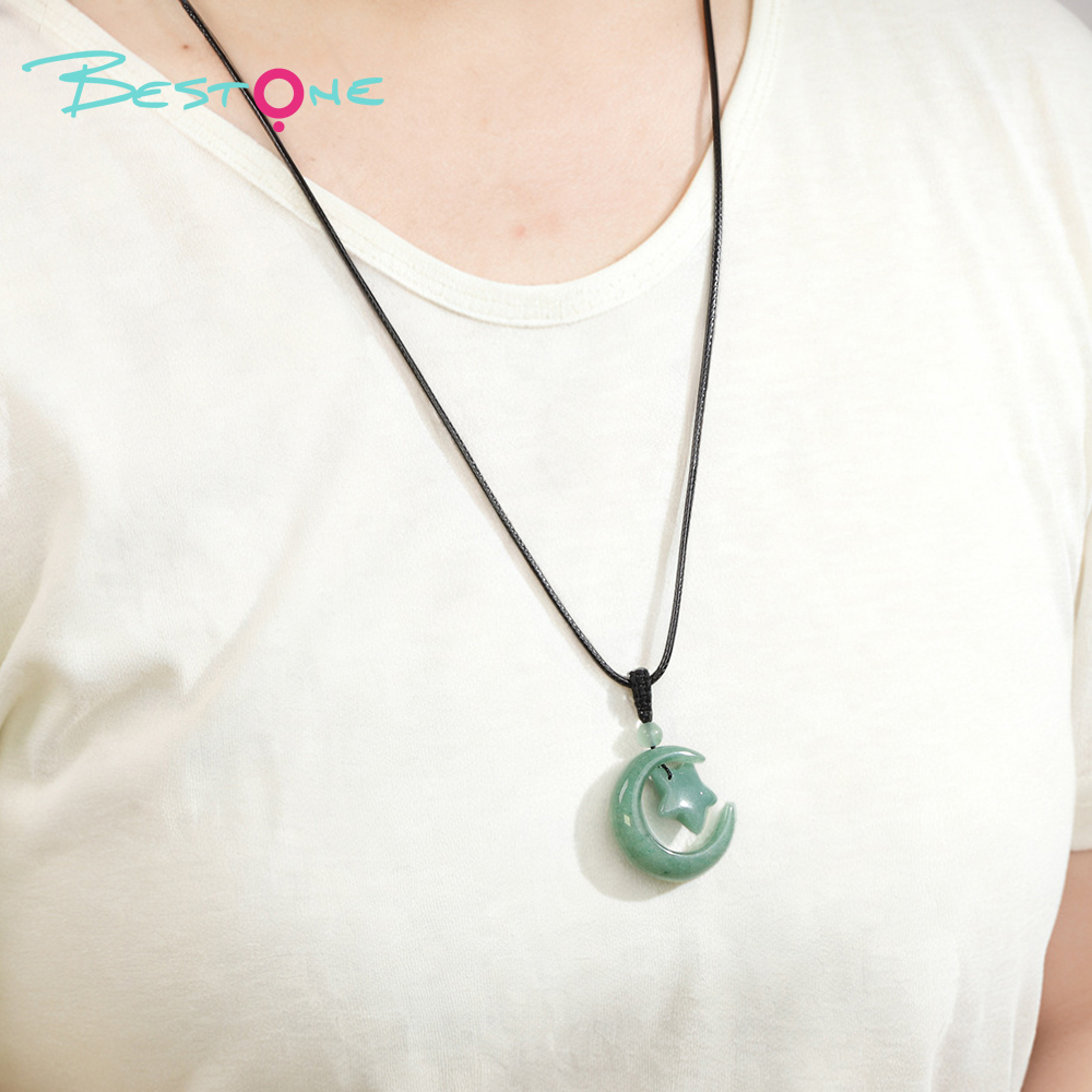 Healing Crystal & Energy Gemstone Moon & Star Necklace – Rose Quartz, Red Agate & Tiger Eye