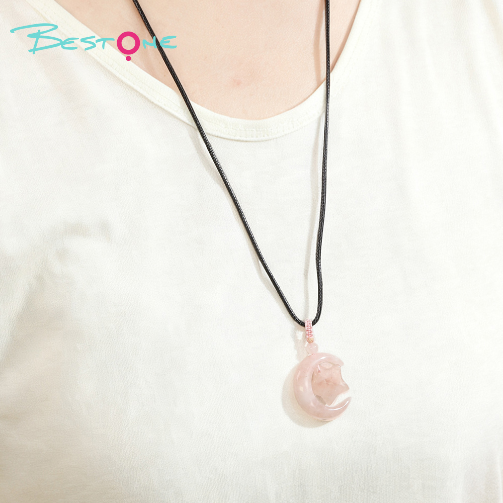 Healing Crystal & Energy Gemstone Moon & Star Necklace – Rose Quartz, Red Agate & Tiger Eye