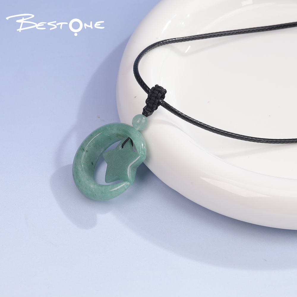 Healing Crystal & Energy Gemstone Moon & Star Necklace – Rose Quartz, Red Agate & Tiger Eye