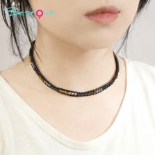 7-Chakra Healing Crystal Lava Rock Necklace – 4mm Energy Stone with Gold & Silver Accents