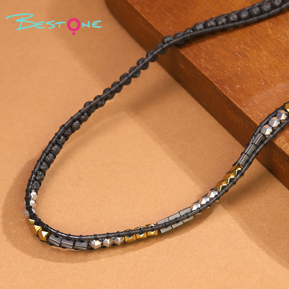 7-Chakra Healing Crystal Lava Rock Necklace – 4mm Energy Stone with Gold & Silver Accents