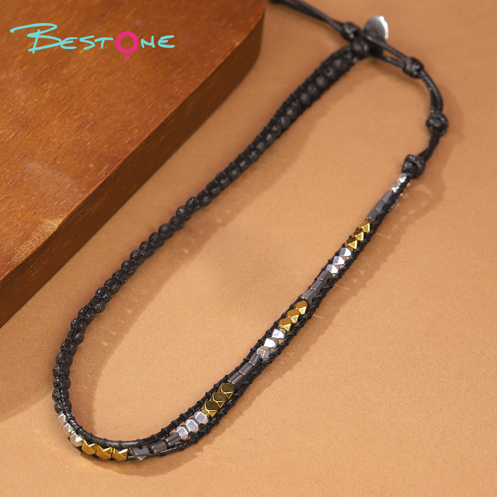 7-Chakra Healing Crystal Lava Rock Necklace – 4mm Energy Stone with Gold & Silver Accents