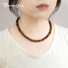 Healing Crystal Tiger Eye Necklace – Natural Energy Gemstone Abacus Beads, Metal Spacers & Heart Charm